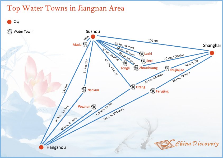 Map of Jiangnan water towns near Shanghai